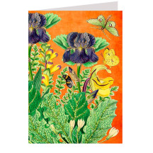 Glittered Irises on Orange Beautiful Floral Card ~ England